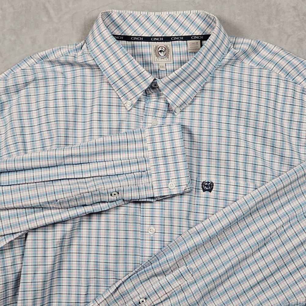 Cinch Shirt Mens XXL Blue Plaid Long Sleeve Button Up Western Cowboy Pocket Logo